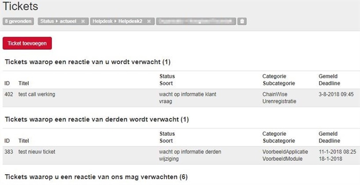 Aanpassing groepering in helpdeskportaal